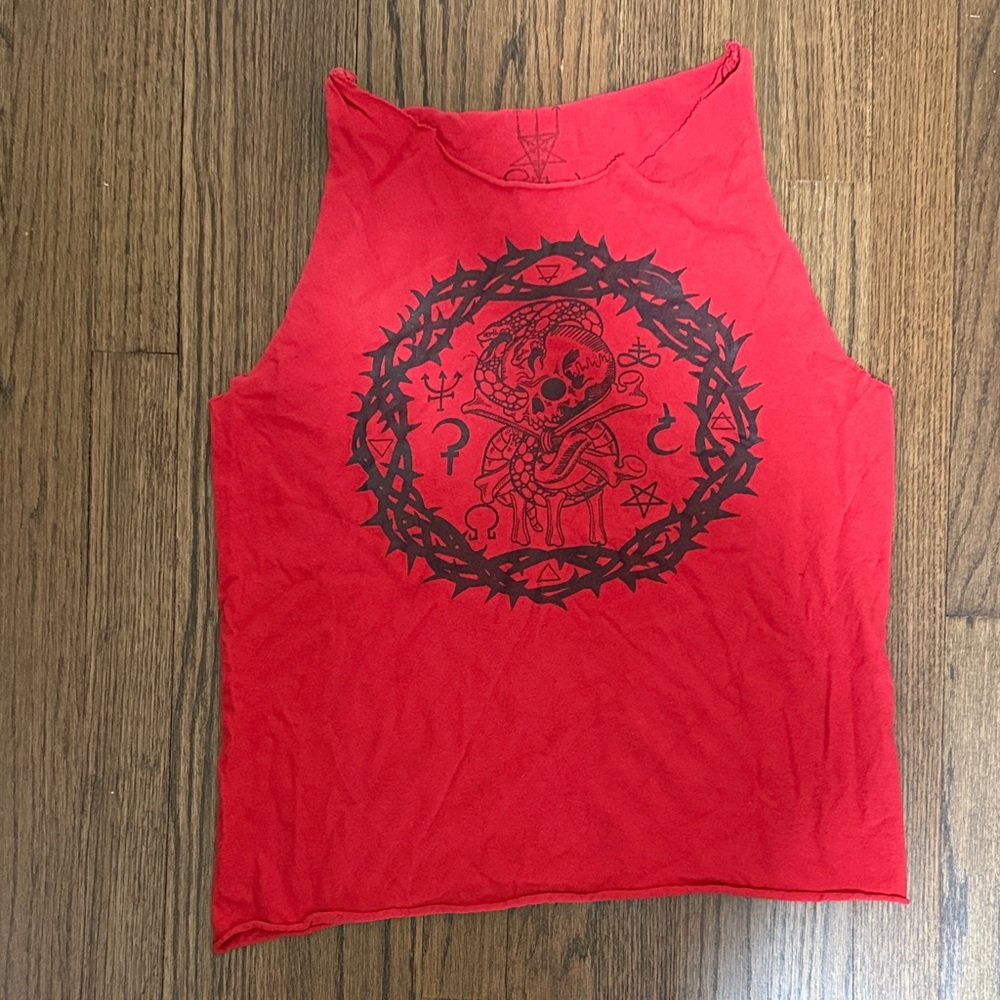 Thorned Gothy Red Graphic Cut Tank Top Witchy Occult Logo